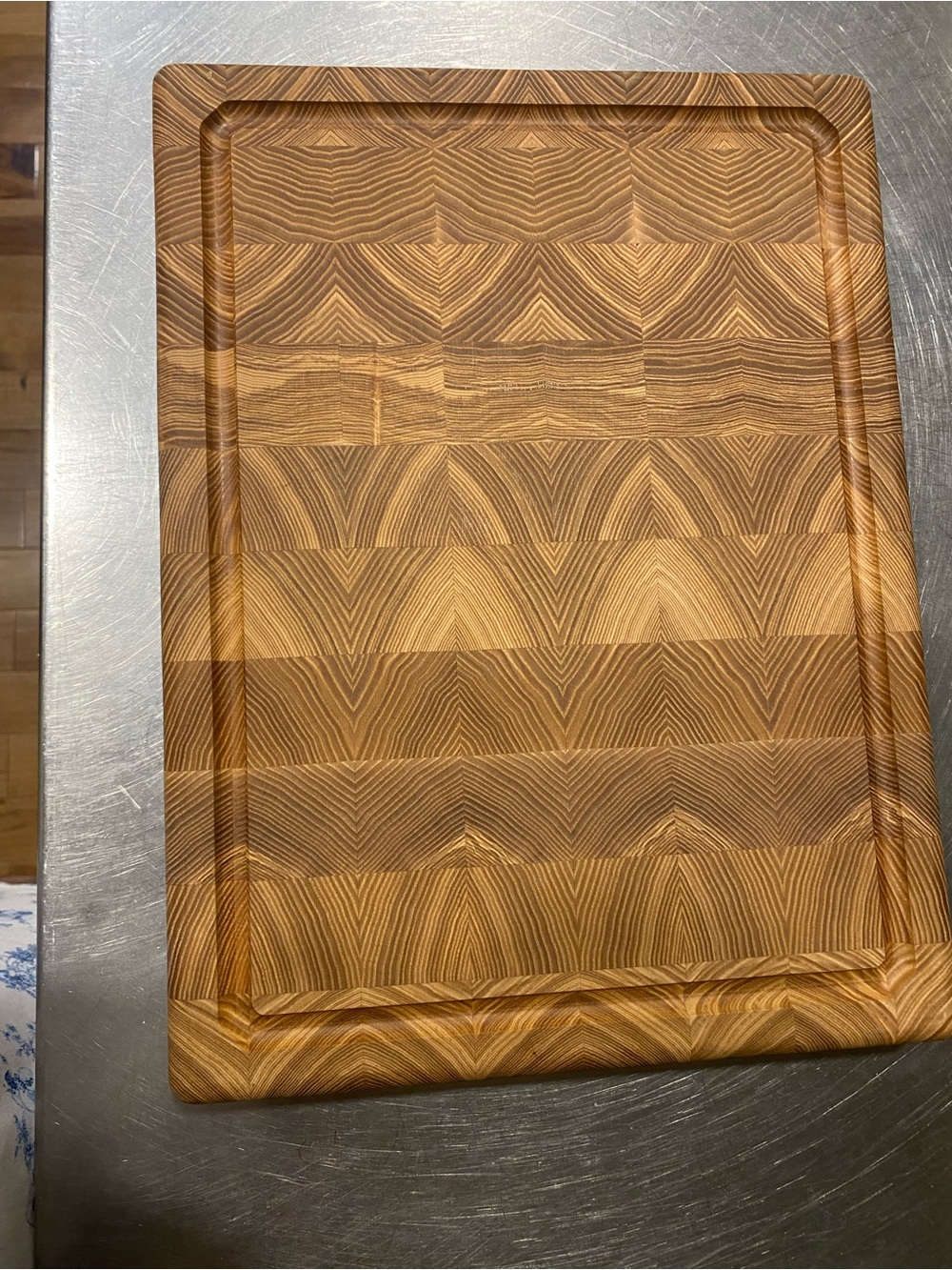 End-Grain Wooden Cutting Board in Natural Brown with Juice Groove